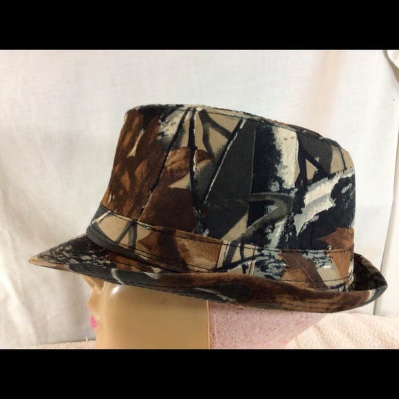 Mens 58 Black and Brown Camouflage Fedora Hat 22” circumference - Picture 5 of 8